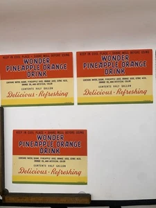 3 NOS Wonder Pineapple Orange Drink Soda Label - Litho Label USA - Picture 1 of 2