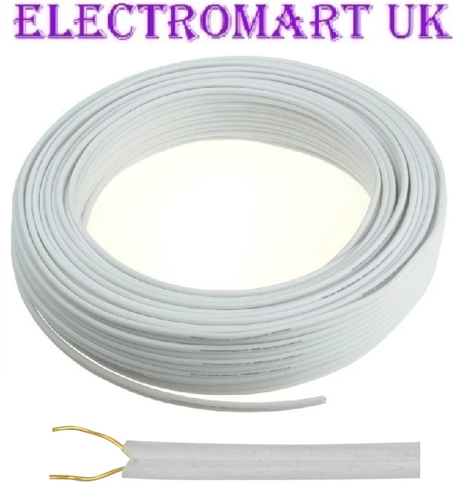 ELECTROMART BELL WIRE FLAT 2 CORE SOLID COPPER FLEXIBLE DOORBELL INTERCOM PHONE CABLE 20M