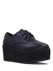 YRU Strange Cult Cvlt Stomp Lo Black Punk Rockabilly Womens Platform Wedge Shoes - Picture 1 of 7