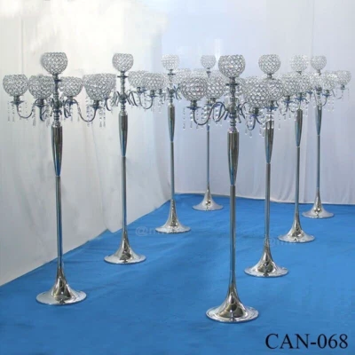 Lot of 4 Crystal Candelabra Silver Candlestick Floor Standing Holder Aisle Decor - Image 1 of 4