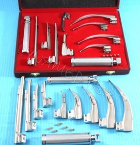 PREMIUM GRADE LARYNGOSCOPE MACINTOSH MAC + MILLER SET OF 10 BLADES AND 2 HANDLES - Picture 1 of 6