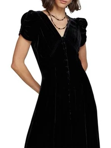 Ralph Lauren Noele Velvet Dress Black Silk Blend 12 Ruched Sleeves Classic LBD - Picture 1 of 9