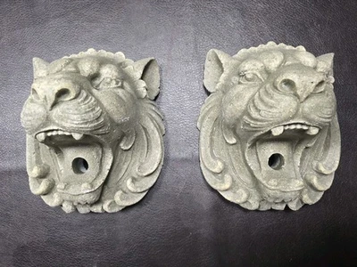Lion Head Fountain Water Feature Mask Set of 2 Cast Stone Garden or Patio - Image 1 of 4