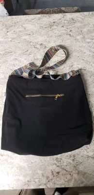 Bandolera Grande Bolso de Hombro Bolso de Mano Negro Lona Pana Buen Estado Foto 1 de 4