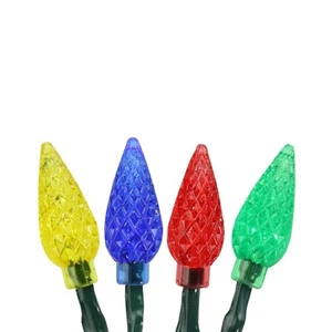 Product Works 10 B/O Multi-Color Faceted C6 LED Christmas Lights Green Wire - Picture 1 of 3