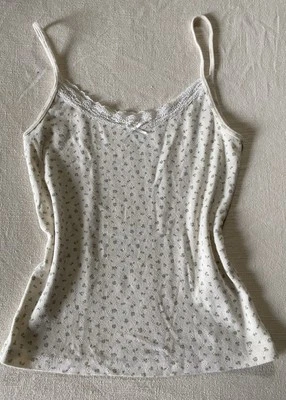 Brandy Melville John Galt Off White Lace Trim Tank Top Cami small flowers green - Image 1 of 4