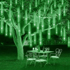 Luci di natale a Pioggia Meteoriti 360 Led solare tubo natalizio verde luce - Imagen 1 de 7