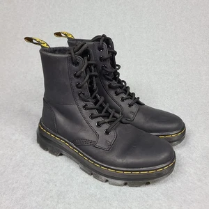 Dr. Doc Martens Combs 8 Eyelet Womens Sz 5 Black Leather Combat Boots - Picture 1 of 9