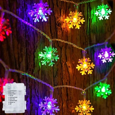 Dazzle Bright Christmas Snowflake String Lights, 2 Pack Total 100LED 50FT Bat... - Image 1 of 4