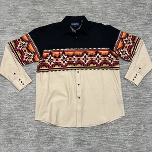 Panhandle Shirt Men XL Black Tan Aztec Western Pearl Snap Cowboy Rodeo Southwest - Picture 1 of 13