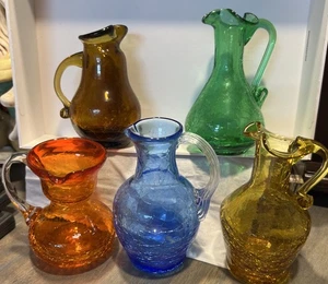 5 Vintage crackal glass small pitchers Viking handmaid. 1950’s - Picture 1 of 7