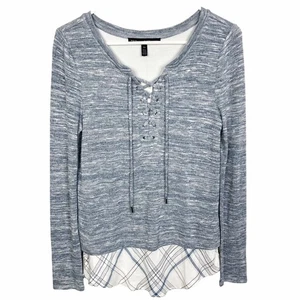 NEU White House Black Market meliert blau kariert Saum Strick Top Schnürung Ausschnitt XS - Bild 1 von 5