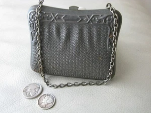 Monedero antiguo Art Nouveau Deco imitación cadena correo malla metal plata - Imagen 1 de 8