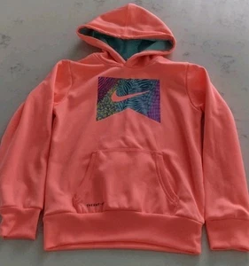 Nike Therma fit Girls Orange Sweat Shirt Hoodie Front Pocket Size M(10-12) - Picture 1 of 8