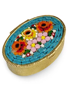 Vintage italienisches Mikro Mosaik Blumendekor Mini aufklappbar Pille Schmuck Deckel Box #35 - Bild 1 von 3