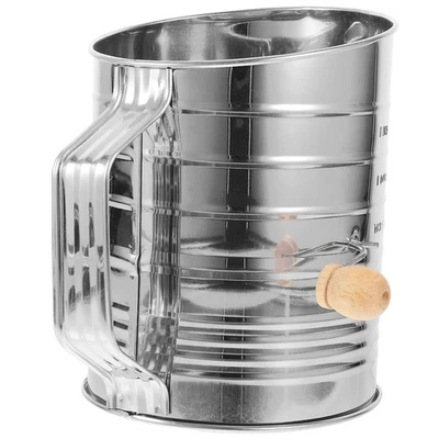 Flour Sifter For Baking 3 Cup Stainless Steel Flour Sifter Fine Mesh Rotary Hand - Image 1 of 4
