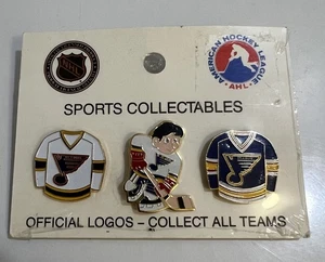 Vintage St Louis Blues 3 pc Lapel Pin Set NHL Home/Away Jerseys New Sealed - Picture 1 of 2