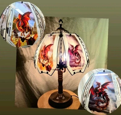 Ok Lighting w/ 2 Kinds Of Glass Panel RED DRAGON Table Lamp Sensor Touch 23"in - Image 1 of 4