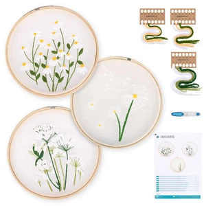Kit para bordar con hilos de con 3x tela impresa con flores 3x hilo 1x anillo - Imagen 1 de 7