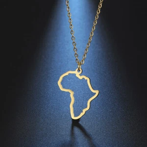 Africa Silhouette Gold Necklace - African Map Outline Pendant  - Picture 1 of 6
