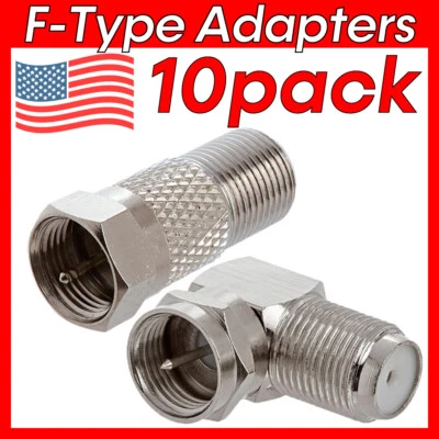 10 Pcs Right Angle F-Type Adapter 90 Degree Coaxial Cable Adapter Male to Female - Image 1 of 4