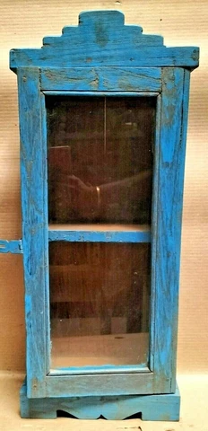 Wood Cabinet Restored Curio Display showcase scraped color solid back shabbychic Cover
