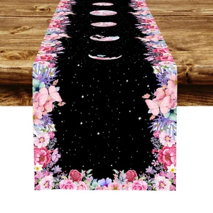 Corredor de mesa floral rosa fase lunar boho para decoración de fiestas en el hogar interiores y exteriores - Imagen 1 de 5