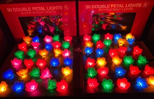 NOS 2 Vintage Boxes Crystal Double Petal Christmas String Lights Multicolored - Picture 1 of 12