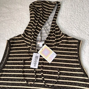 Lularoe Brittany Hooded Tank Striped Sleeveless Beige Tan - Picture 1 of 16