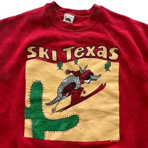 Vintage Ski Texas Club Gürteltier Sweatshirt 80er 90er Erwachsene M Fruit Of The Loom rot - Bild 1 von 22
