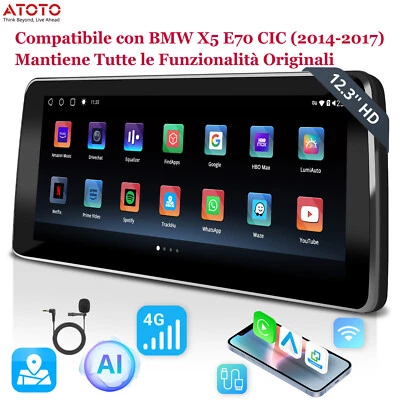 ATOTO 12,3" Autoradio CarPlay&Android Auto Wireless per BMW X5 E70 CIC 2014-2017 - Immagine 1 di 4