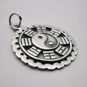 Vintage Beautiful Pendant Yin Yang Symbol Bagua Diagram 925 Sterling Silver - Picture 1 of 6
