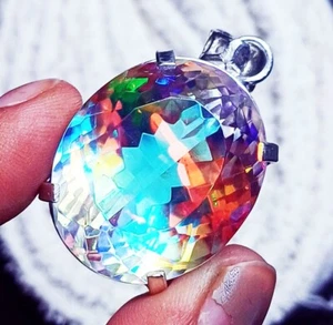 Mystic Quartz Multi-Color GS Solid Silver Pendant 85.00 Ct Certified Loose Gems - Picture 1 of 7