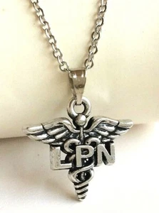 LPN Nursing Caduceus Necklace 20" Stainless Steel Nurse Graduation Gift - Picture 1 of 12