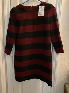 ZARA Black Striped Boat Neck Long Sleeve Mini Dress Women’s Size Small NWT - Picture 1 of 9
