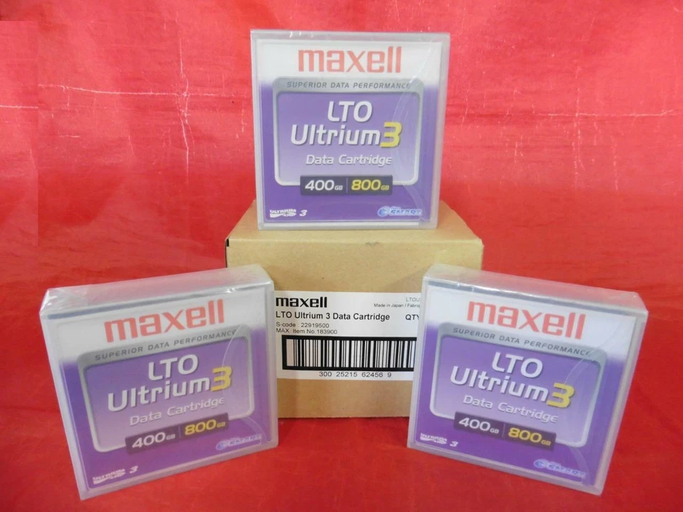 Lote de 3 Cartuchos de Datos Maxell LTO Ultrium 3 Genuinos 400GB/800GB, Nuevos Precintados Foto 1 de 1
