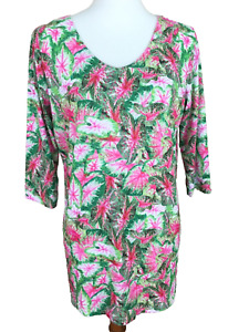 Kristen's Kloset Summer Floral Tunic Top Hot Pink Size Small Green Knit Shirt