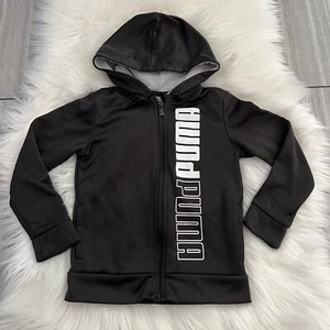Puma Boys Zip Up Hoodie Sweater Size 5 Black Outerwear Logo full Zip Hooded - Picture 1 of 7