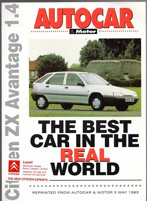 Citroen ZX Avantage 1.4 5-dr Best Car In World 1993 UK Market Foldout Brochure  - Image 1 of 2