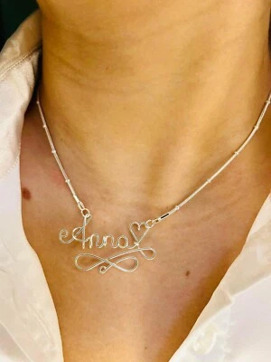 Collana Nome PlaccatArgento 925 Donna Personalizzato Corsivo Dorata Tutti i Nomi - Immagine 1 di 4