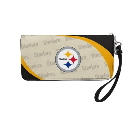 NWT NFL Pittsburgh Steelers Women Synthetic Leather Curve Zip Organizer Wallet Cover