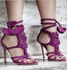 Hot Fashion Womens Open Toe Bandage Tassel Shoes Hollow High Heels Party Sandals - Picture 1 of 10