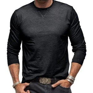 T-shirt uomo slim fit manica lunga girocollo casual elasticizzata blusa autunno - Foto 1 di 61