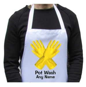 Personalised Apron, Pot Wash Washing Up Gloves Print White Adults Gift Christmas - Picture 1 of 5