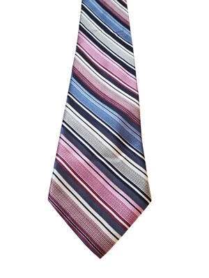 Corbata de cuello ejecutiva Stafford para hombre sofisticada de lujo rosa azul marino a rayas Foto 1 de 4