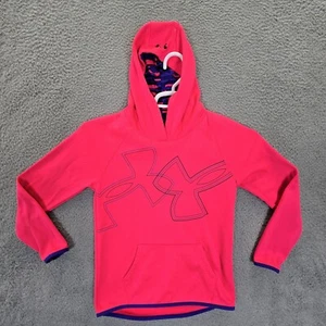 Underarmour Pullover Hoodie Girls Youth Large Pink Dual Logo Style : 1317812-975 - Picture 1 of 11