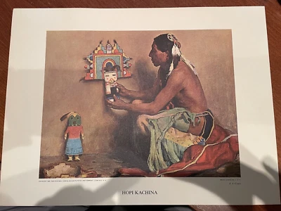 Santa Fe Railroad 1963 Diner Menu Muñeca Kachina Hopi Indian E.I. Couse Art Litho Foto 1 de 4
