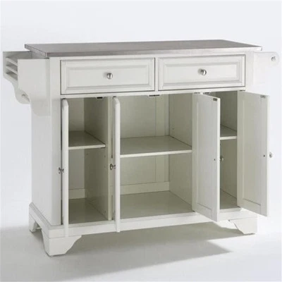 Isla de cocina de madera Crosley Furniture LaFayette en blanco y plata Foto 1 de 4