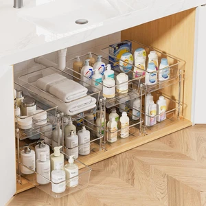 4 Pack Bathroom Organizer, 2 Tier Clear under Sink Organizers Vanity Countertop  - Picture 1 of 12
