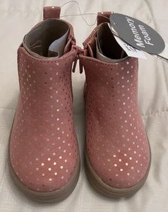GAP Baby Toddler Zip Close Lined Boots Pink with Gold Dots  (Size 5) NWT - Picture 1 of 8
